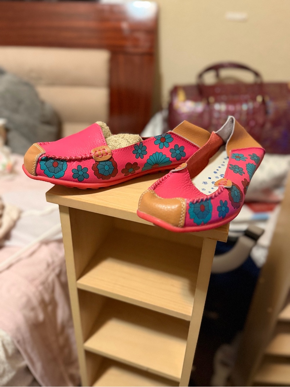 Women’s Pink Floral Casual Slip-On Flats